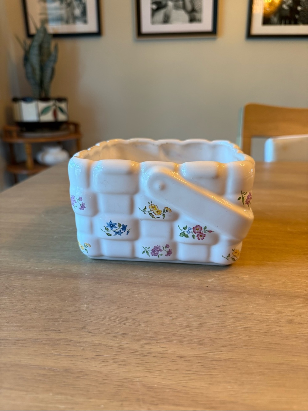 Vtg Teleflora Ceramic Planter Container Basket /w Floral Embellishment 6" Square